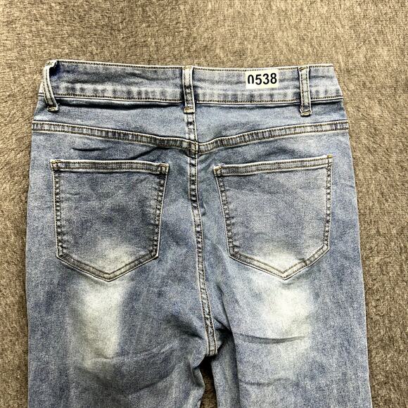 Dazy-Less Women’s Straight Leg Jeans M Light Wash Raw Hem Stretch Denim Pants - Picture 4 of 16